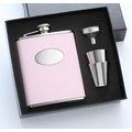 6 Oz. Pink Leather Bonded Stainless Steel Flask w/ Funnel & 2-Shooters